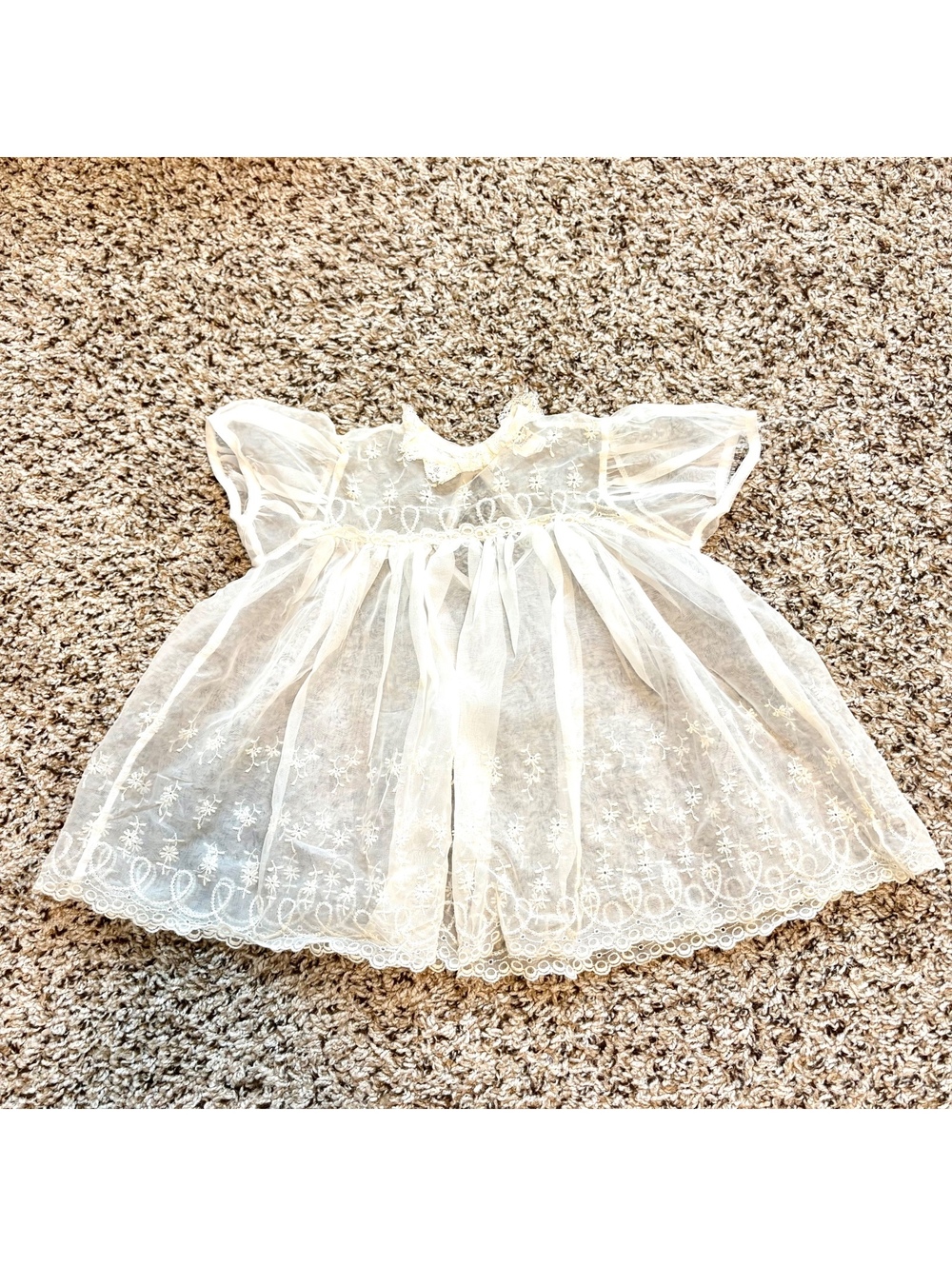 Vintage Sheer Embroidered Baby Dress & Slip White Puff Sleeve Cottagecore